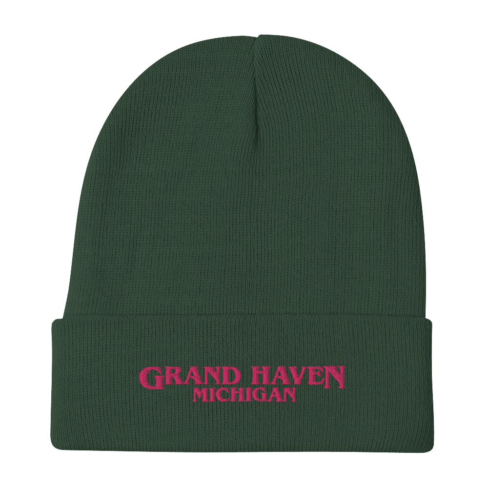 'Grand Haven' Winter Beanie (1980s Drama Parody) | Pink Embroidery - Circumspice Michigan