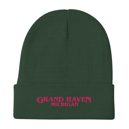 'Grand Haven' Winter Beanie (1980s Drama Parody) | Pink Embroidery - Circumspice Michigan