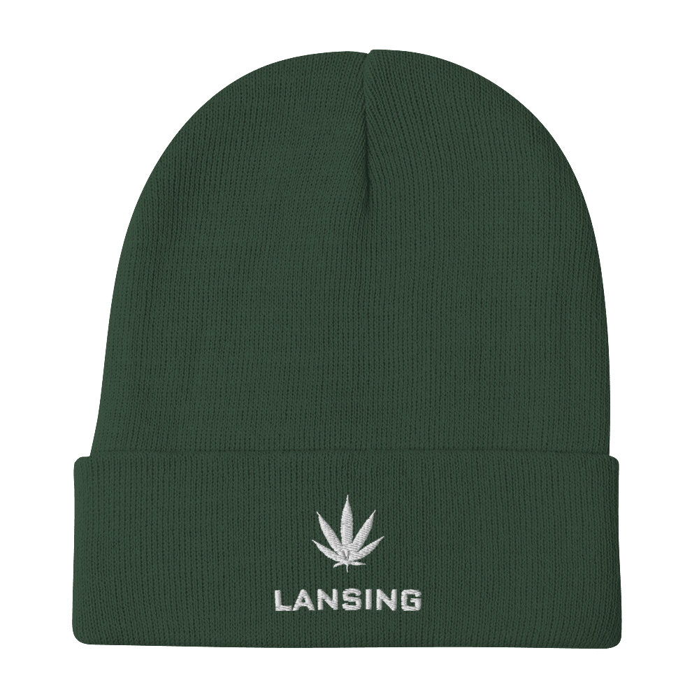 'Lansing' Winter Beanie (w/ Cannabis Leaf) - Circumspice Michigan