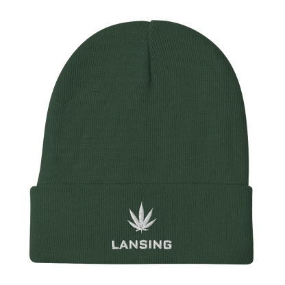 'Lansing' Winter Beanie (w/ Cannabis Leaf) - Circumspice Michigan