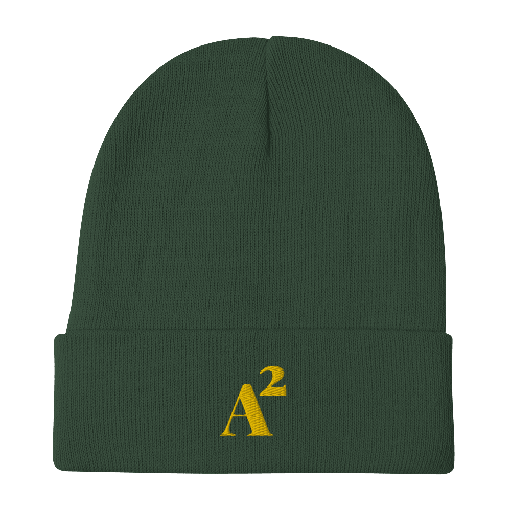 Ann Arbor 'A²' Winter Beanie (Fancy Serif Font) | Gold Embroidery - Circumspice Michigan