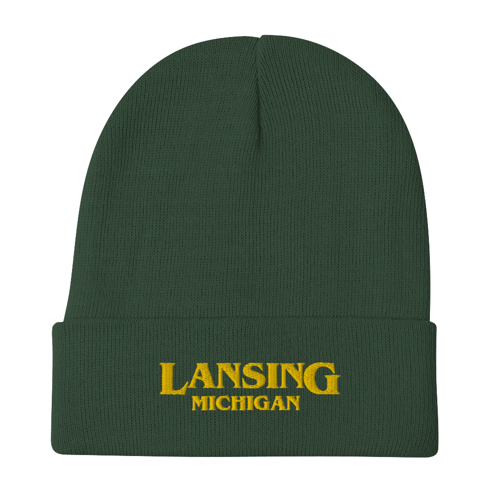 'Lansing Michigan' Winter Beanie (1980s Drama Parody) | Gold Embroidery - Circumspice Michigan