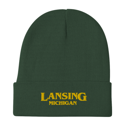 'Lansing Michigan' Winter Beanie (1980s Drama Parody) | Gold Embroidery - Circumspice Michigan