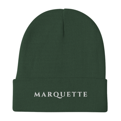 'Marquette' Winter Beanie (Roman-Style Serif Font) | White/Black Embroidery - Circumspice Michigan