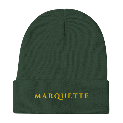 'Marquette' Winter Beanie (Roman-Style Serif Font) | Gold Embroidery - Circumspice Michigan