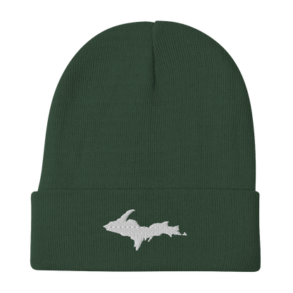 Upper Peninsula Winter Beanie | White/Navy Embroidery - Circumspice Michigan