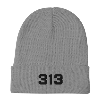 Detroit '313' Winter Beanie (White/Black Embroidery - Circumspice Michigan