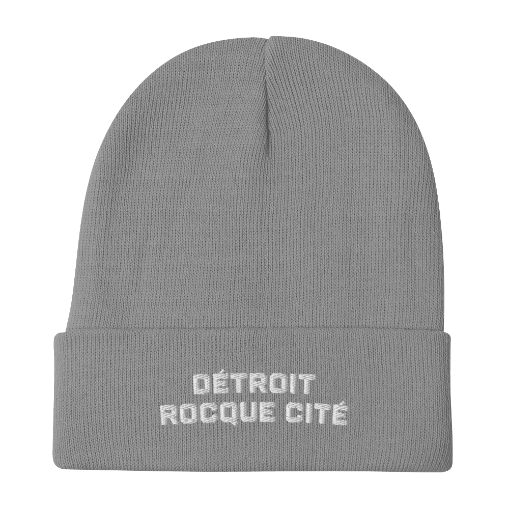 'Détroit Rocque Cité' Winter Beanie | White Embroidery - Circumspice Michigan