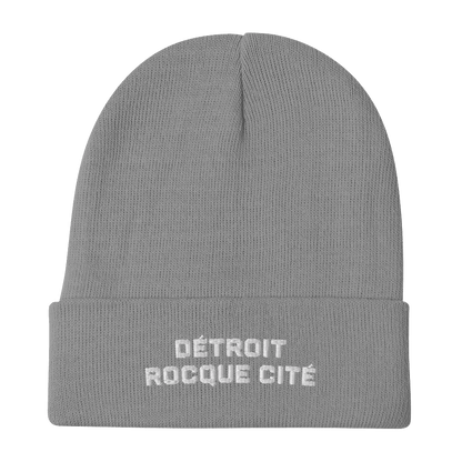 'Détroit Rocque Cité' Winter Beanie | White Embroidery - Circumspice Michigan