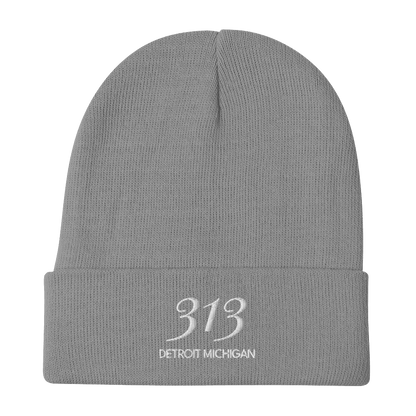 '313 Detroit Michigan' Winter Beanie | White Embroidery - Circumspice Michigan