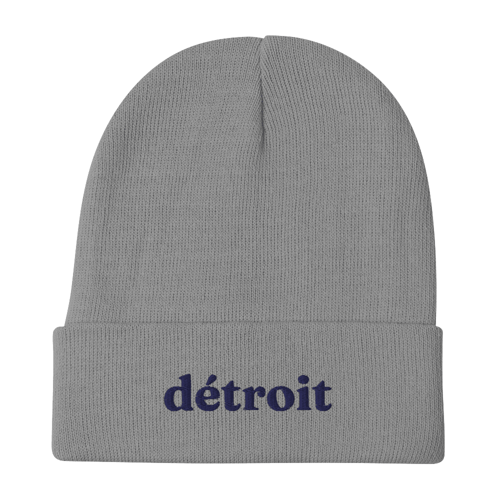 'Détroit' Winter Beanie (Fraunces Font) | White Embroidery - Circumspice Michigan