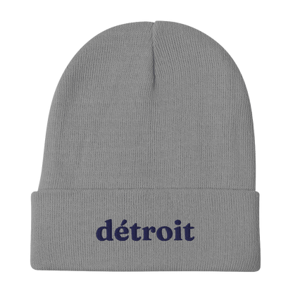 'Détroit' Winter Beanie (Fraunces Font) | White Embroidery - Circumspice Michigan