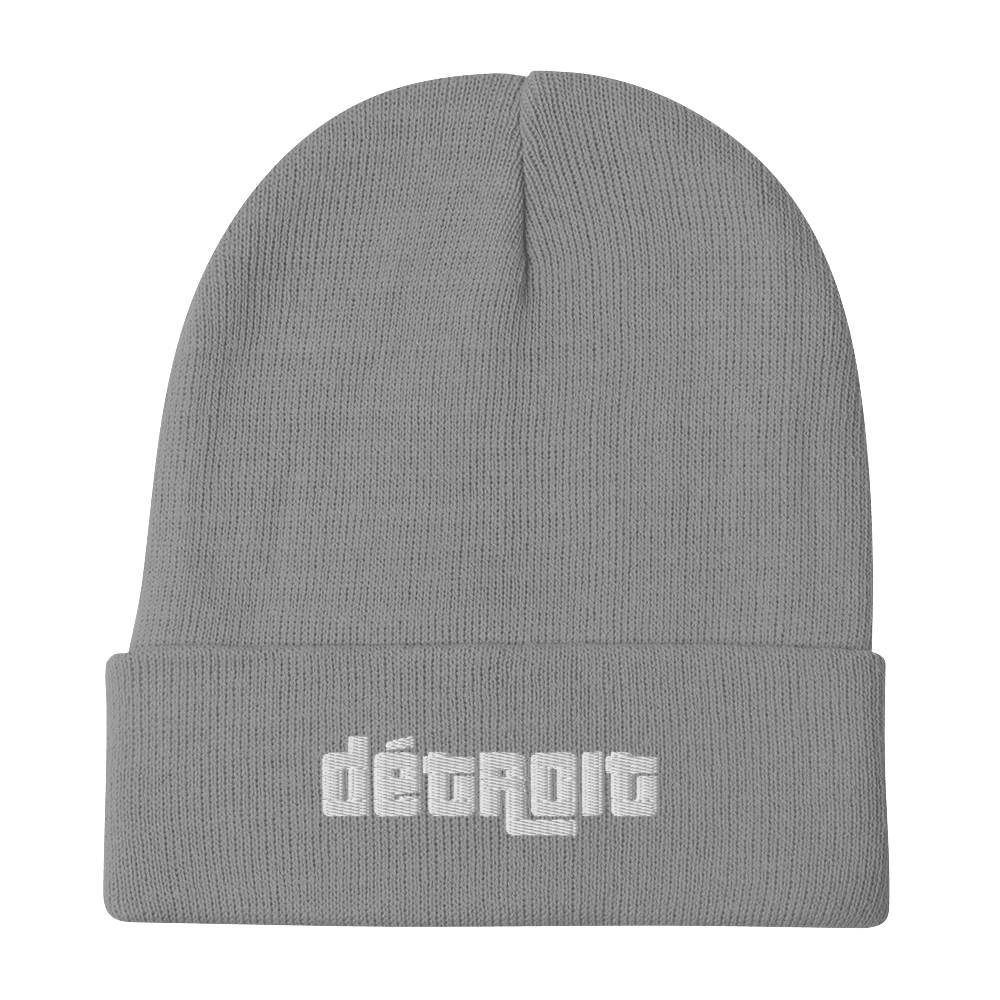 'Détroit' Winter Beanie (1970s Font) | White Embroidery - Circumspice Michigan