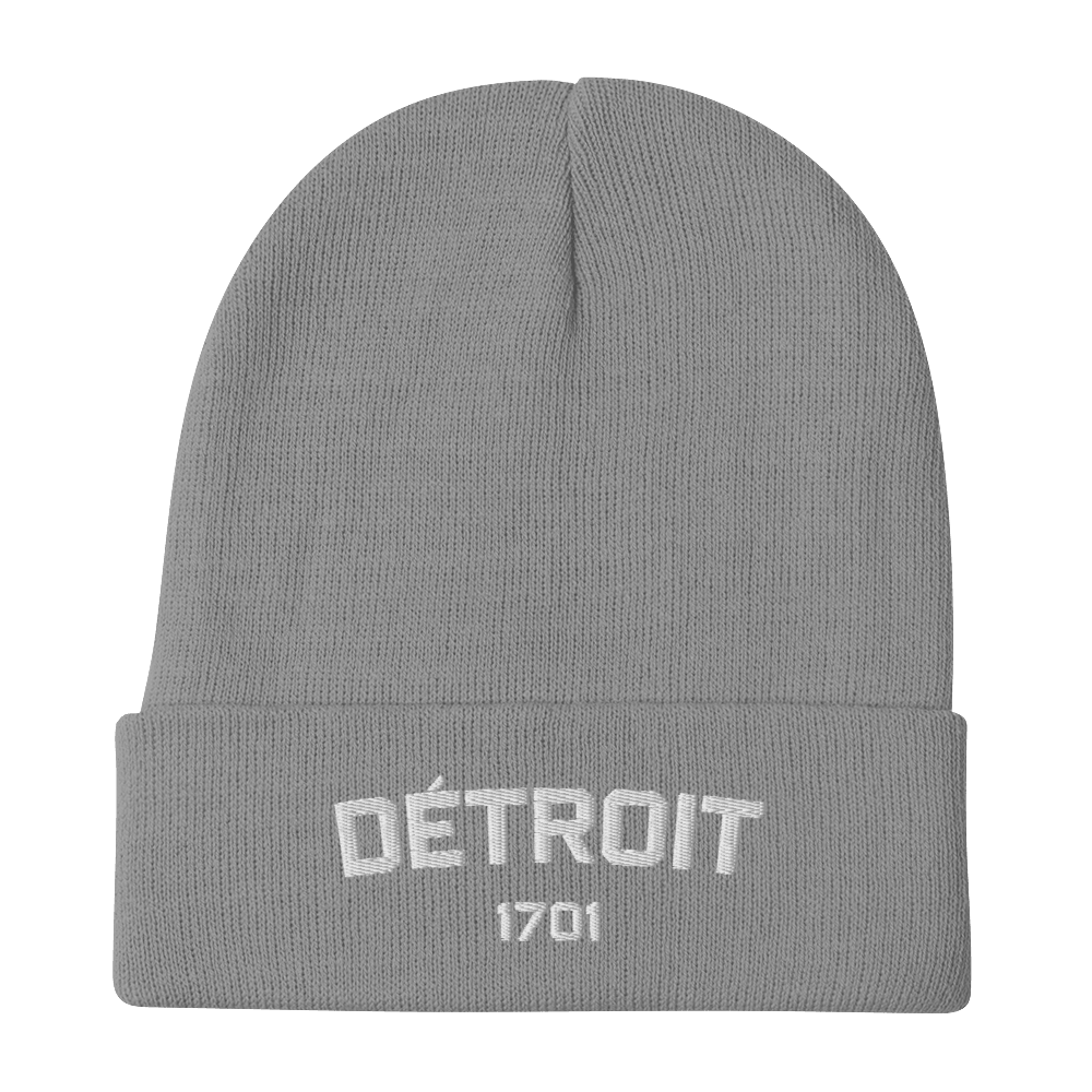 'Détroit 1701' Winter Beanie | White/Navy Embroidery - Circumspice Michigan