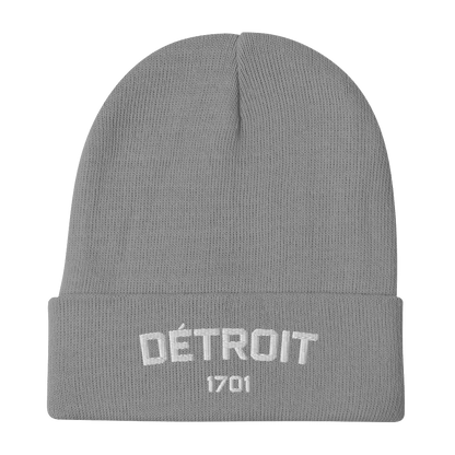 'Détroit 1701' Winter Beanie | White/Navy Embroidery - Circumspice Michigan