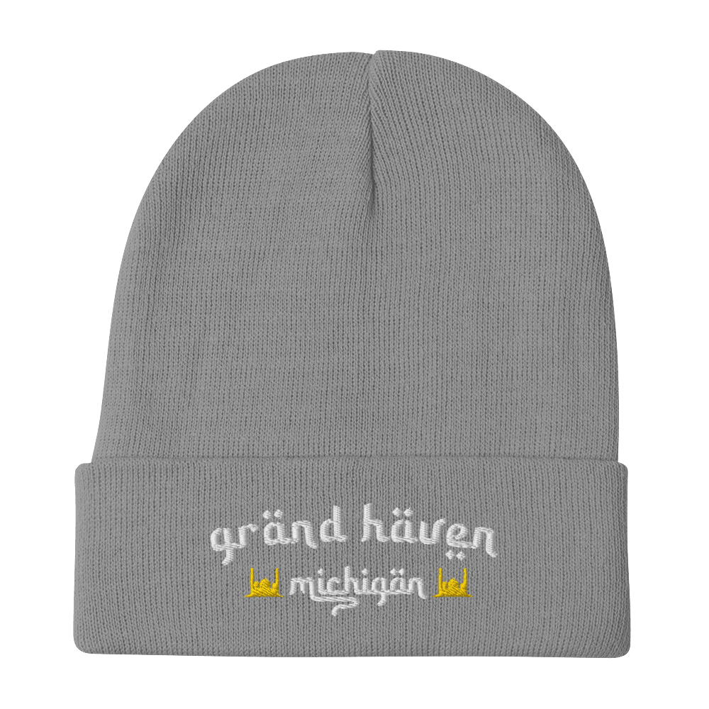 'Grand Haven Michigan' Winter Beanie (Arabic Font w/Mosque Outlines) - Circumspice Michigan