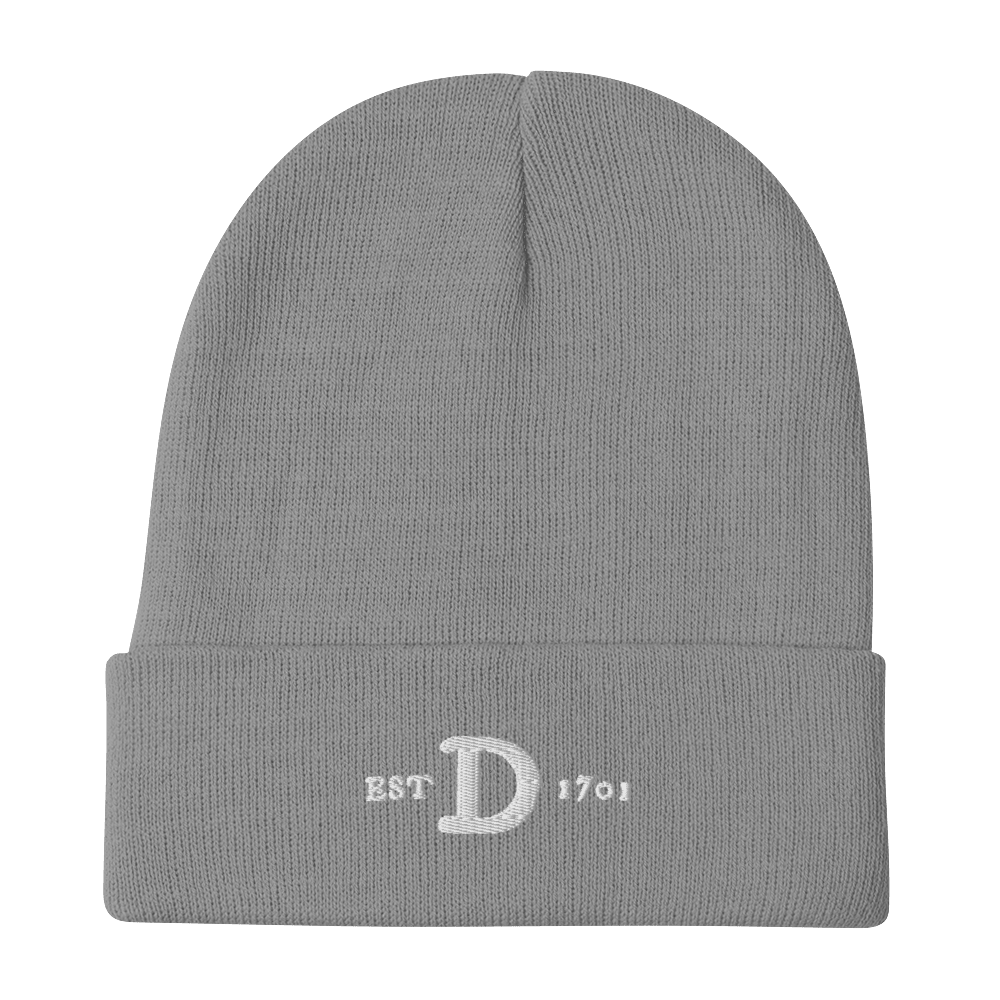 Detroit 'EST 1701' Winter Beanie (w/ Old French D) | White/Navy Embroidery - Circumspice Michigan