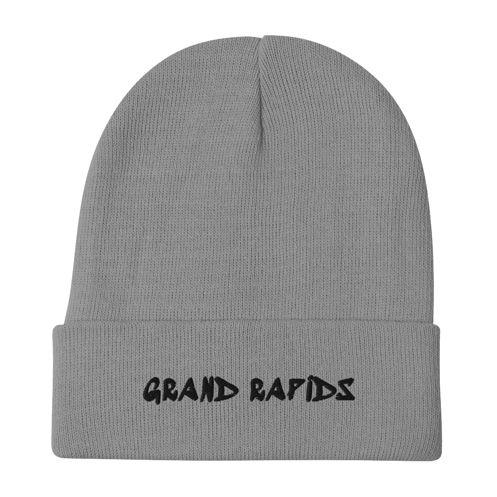 'Grand Rapids' Winter Beanie (1980's Hip Hop Font) | White/Black Embroidery - Circumspice Michigan