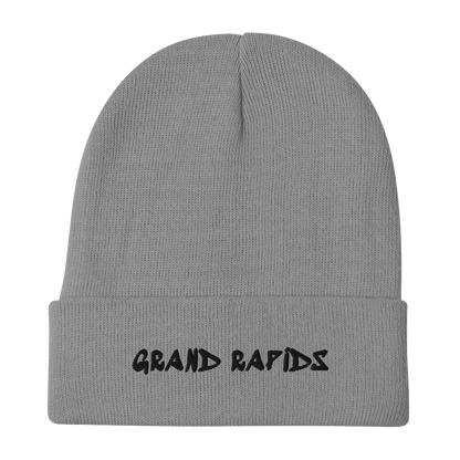 'Grand Rapids' Winter Beanie (1980's Hip Hop Font) | White/Black Embroidery - Circumspice Michigan