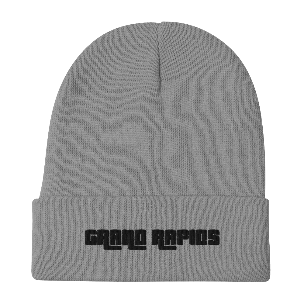 'Grand Rapids' Winter Beanie (1970s Font) | White/Black Embroidery - Circumspice Michigan