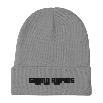 'Grand Rapids' Winter Beanie (1970s Font) | White/Black Embroidery - Circumspice Michigan