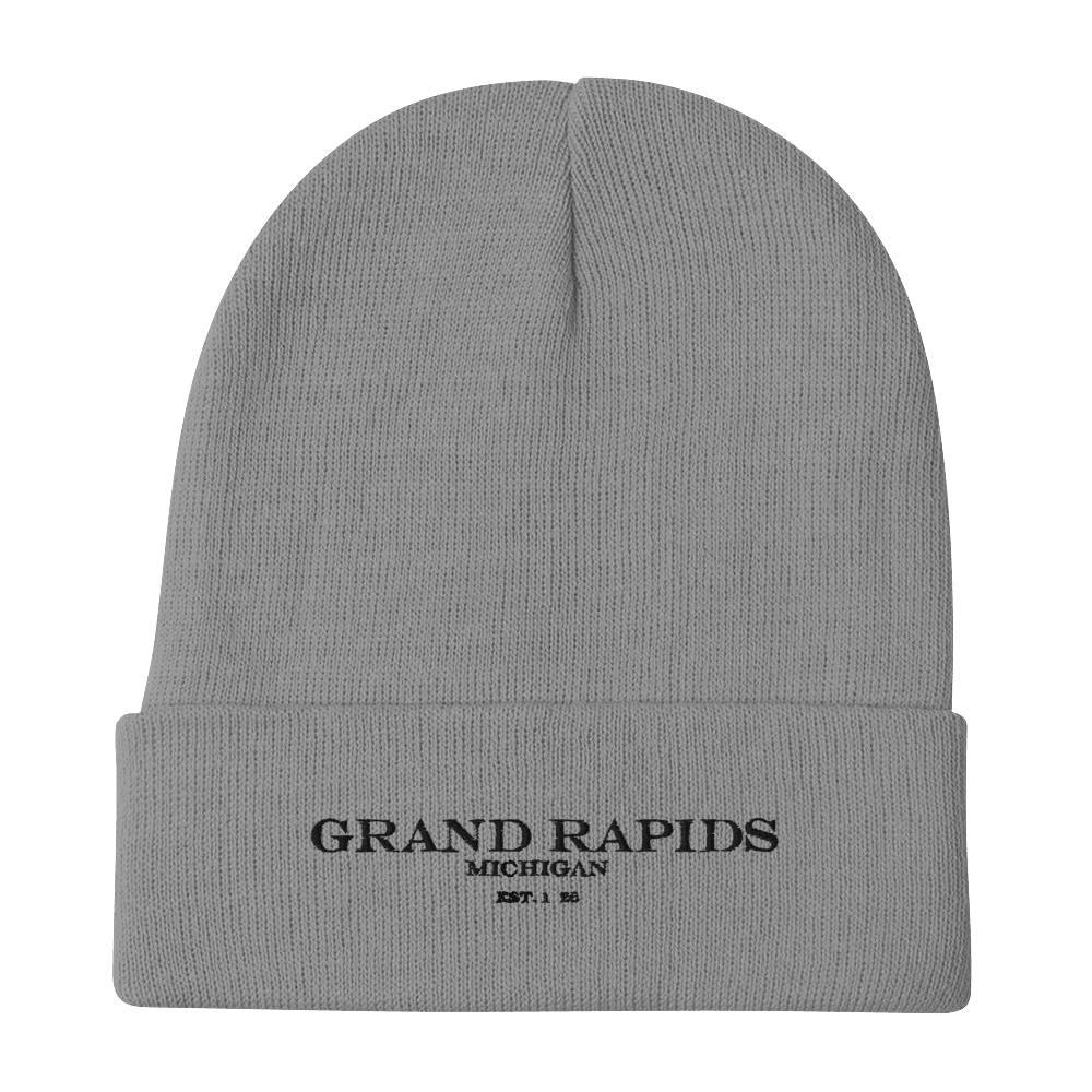 'Grand Rapids Michigan EST 1826' Winter Beanie | White Embroidery - Circumspice Michigan