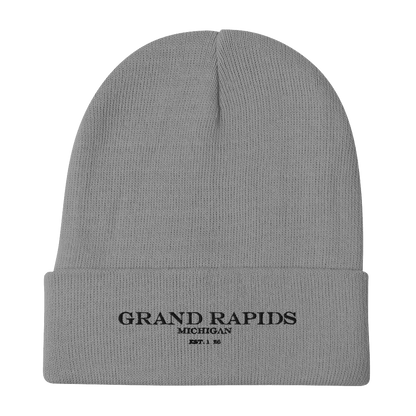 'Grand Rapids Michigan EST 1826' Winter Beanie | White Embroidery - Circumspice Michigan