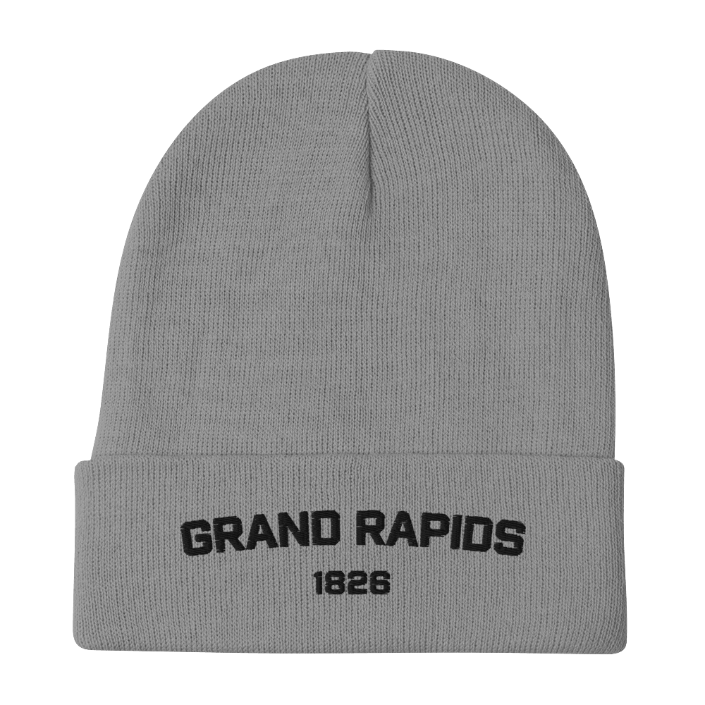 'Grand Rapids 1826' Winter Beanie | White/Black Embroidery - Circumspice Michigan