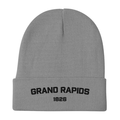 'Grand Rapids 1826' Winter Beanie | White/Black Embroidery - Circumspice Michigan