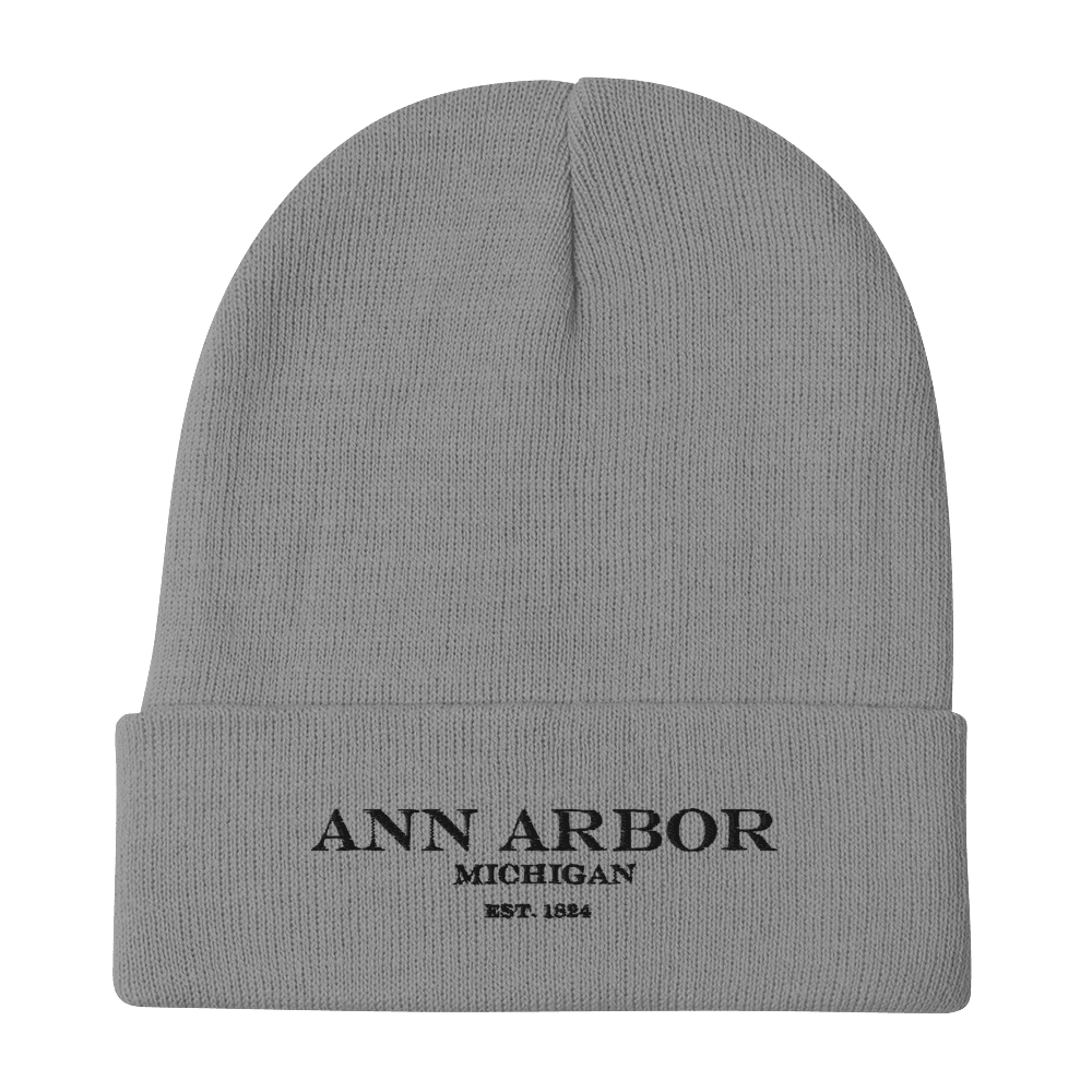 'Ann Arbor Michigan EST 1824' Winter Beanie | White/Black Embroidery - Circumspice Michigan