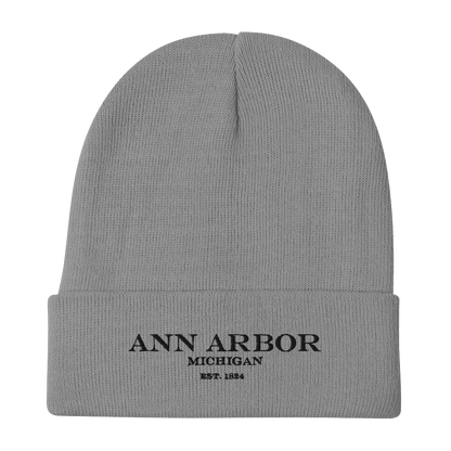 'Ann Arbor Michigan EST 1824' Winter Beanie | White/Black Embroidery - Circumspice Michigan