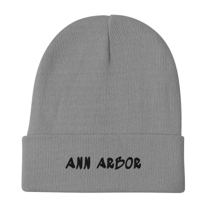 'Ann Arbor' Winter Beanie (1980's Hip Hop Font) | White/Black Embroidery - Circumspice Michigan