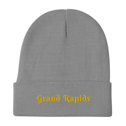 'Grand Rapids' Winter Beanie (Swash Font) | Gold Embroidery - Circumspice Michigan