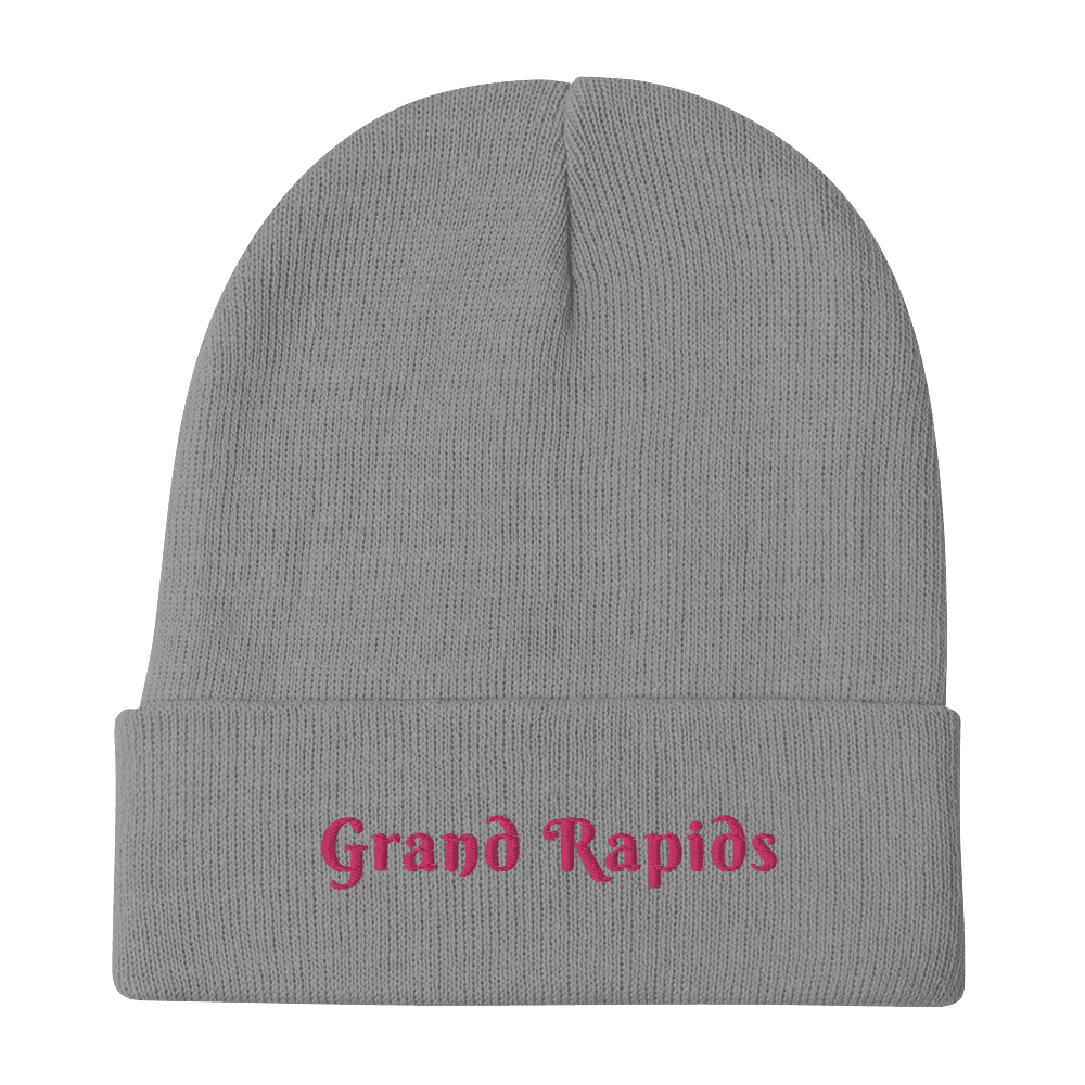 'Grand Rapids' Winter Beanie (Swash Font) | Pink Embroidery - Circumspice Michigan