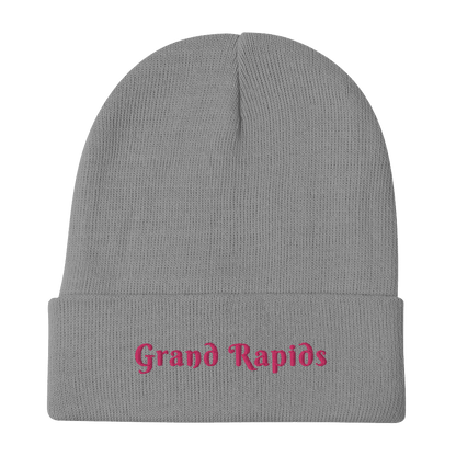 'Grand Rapids' Winter Beanie (Swash Font) | Pink Embroidery - Circumspice Michigan