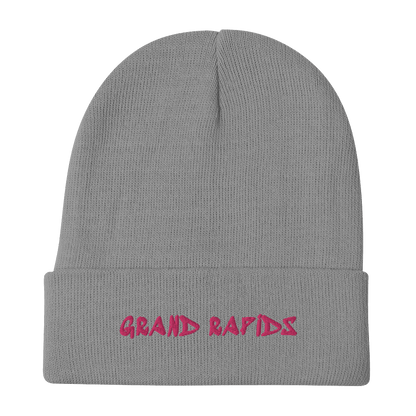 'Grand Rapids' Winter Beanie (1980s Hip Hop Font) | Pink Embroidery - Circumspice Michigan