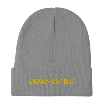 'Grand Rapids' Winter Beanie (1980's Hip Hop Font) | Gold Embroidery - Circumspice Michigan