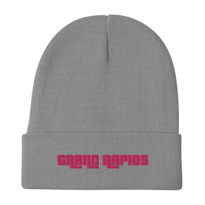 'Grand Rapids' Winter Beanie (1970s Font) | Pink Embroidery - Circumspice Michigan