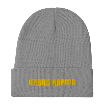 'Grand Rapids' Winter Beanie (1970s Font) | Gold Embroidery - Circumspice Michigan