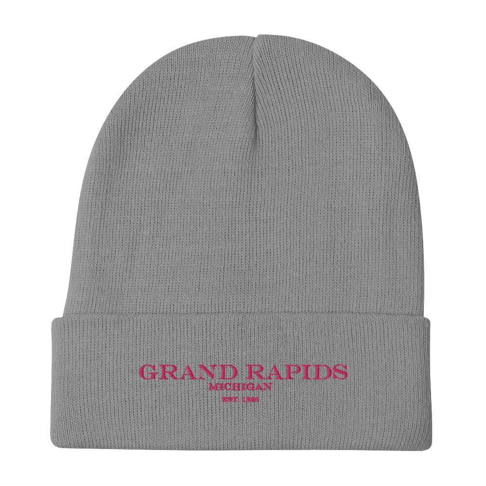 'Grand Rapids Michigan EST 1826' Winter Beanie | Pink Embroidery - Circumspice Michigan