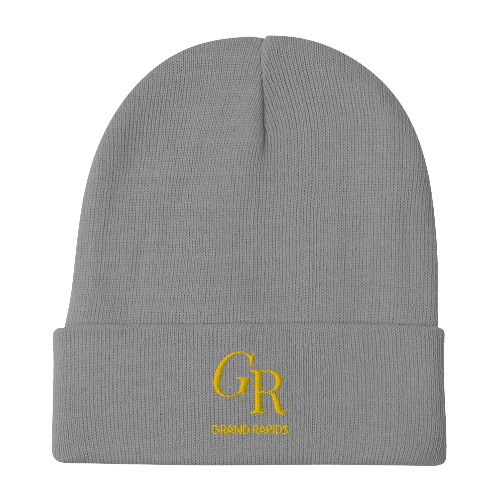 'GR Grand Rapids' Winter Beanie (Luxury Goods Parody) | Gold Embroidery - Circumspice Michigan