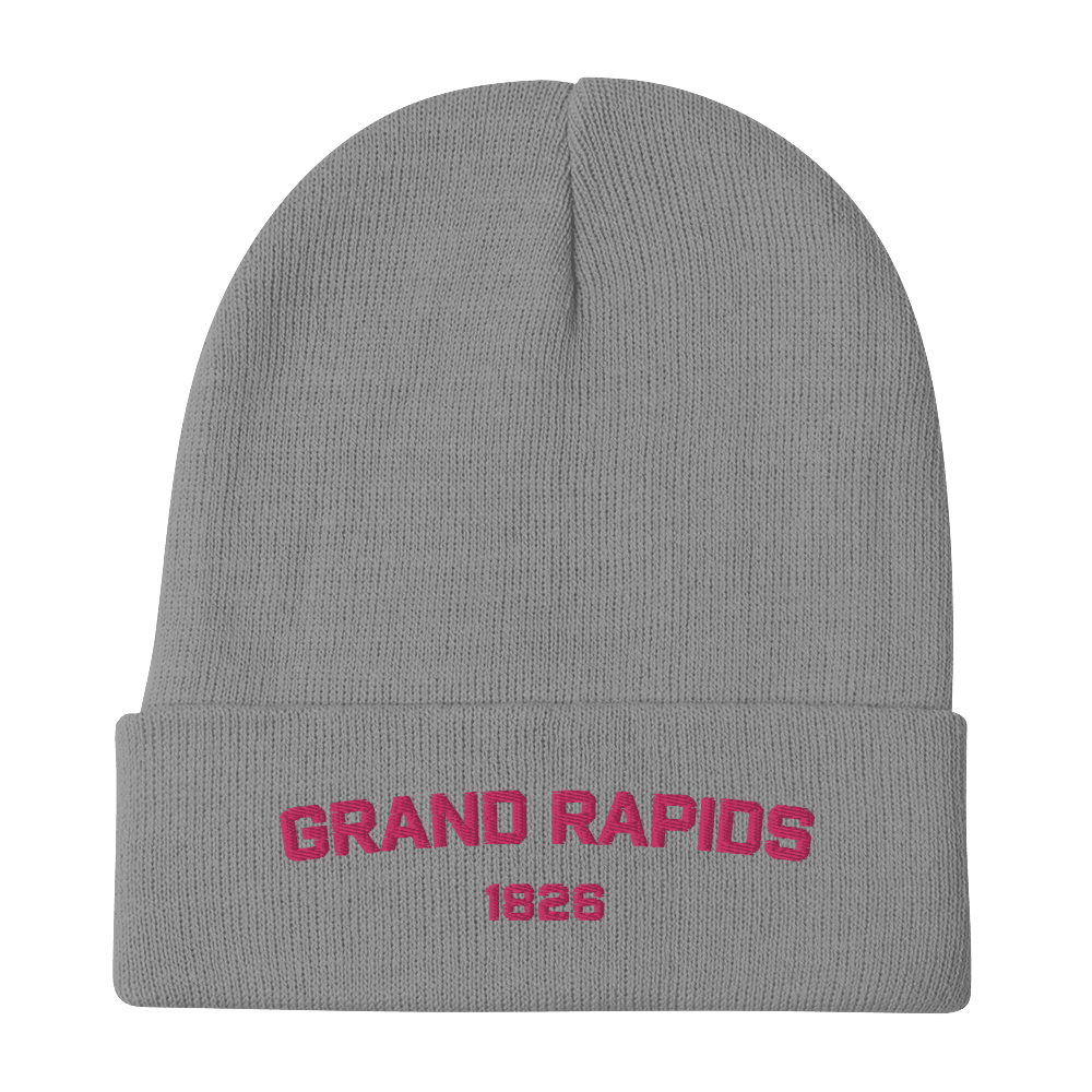 'Grand Rapids 1826' Winter Beanie | Pink Embroidery - Circumspice Michigan