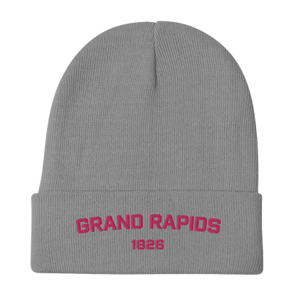 'Grand Rapids 1826' Winter Beanie | Pink Embroidery - Circumspice Michigan