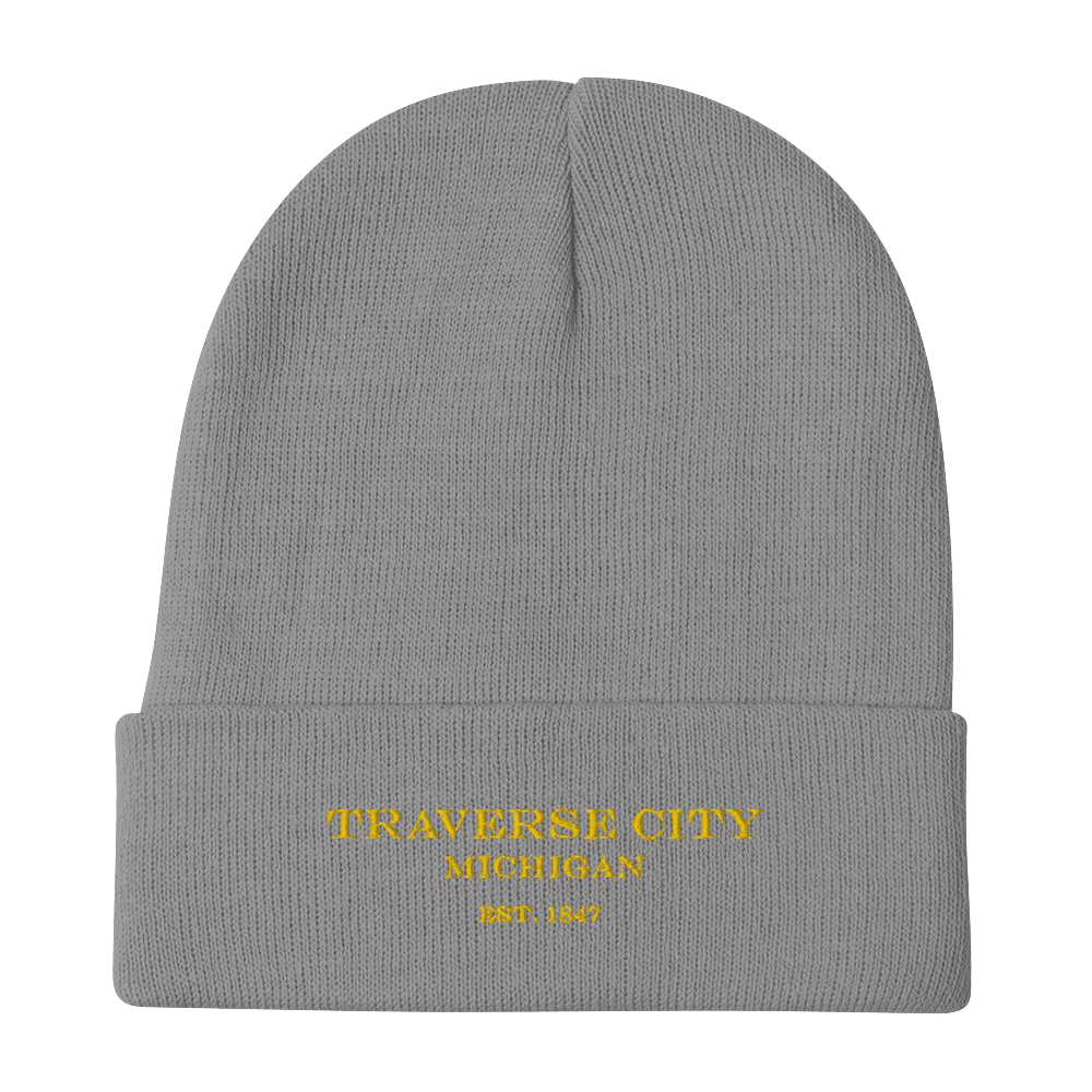 'Traverse City Michigan EST 1847' Winter Beanie | Gold Embroidery - Circumspice Michigan