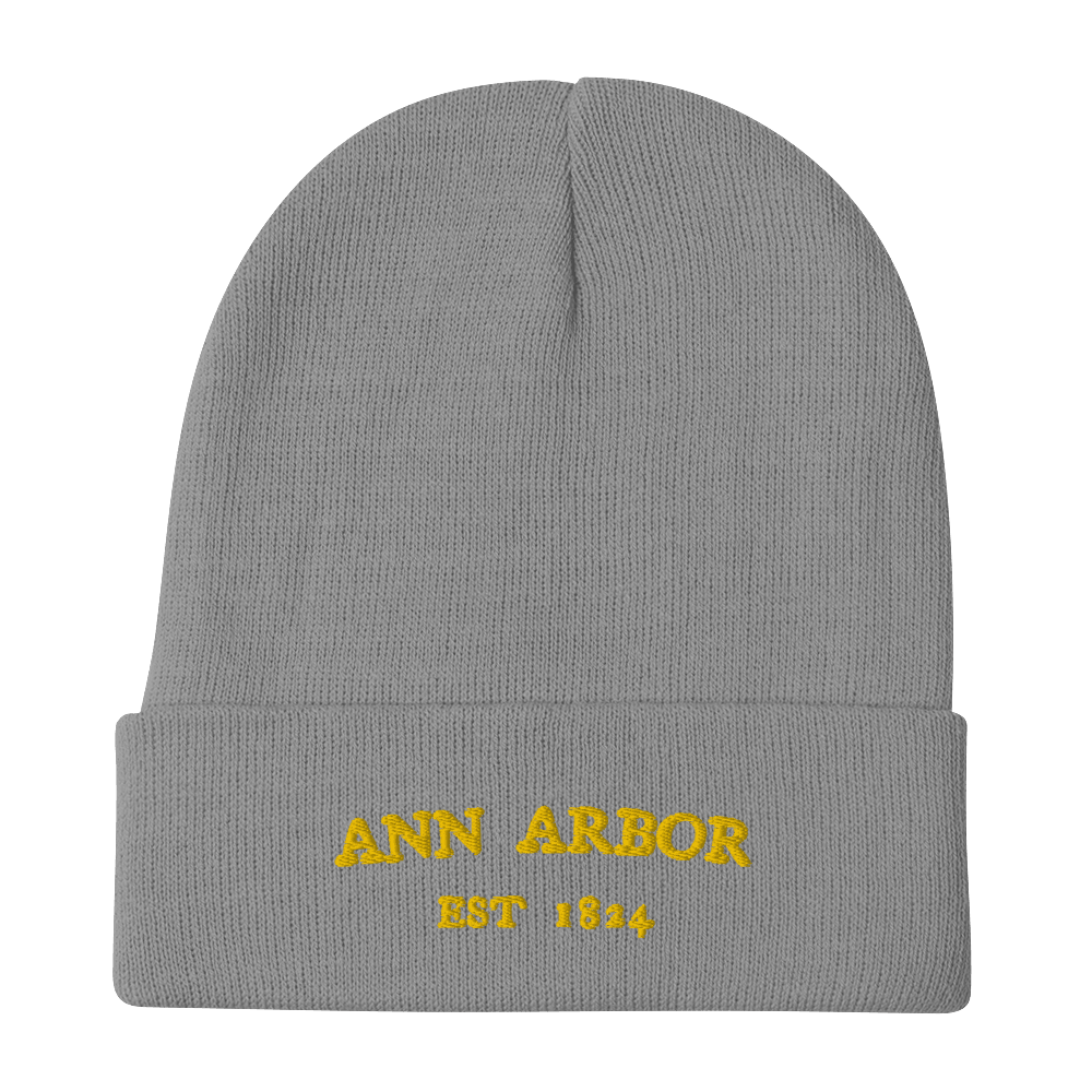 'Ann Arbor EST 1824' Winter Beanie | Gold Embroidery - Circumspice Michigan