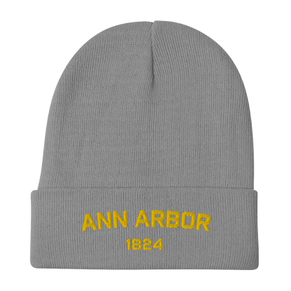 'Ann Arbor 1824' Winter Beanie | Gold Embroidery - Circumspice Michigan