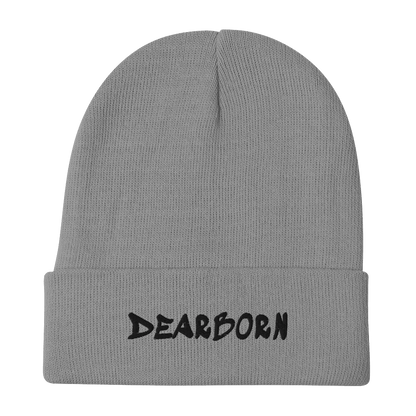 'Dearborn' Winter Beanie (1980's Hip Hop Font) | White/Black Embroidery - Circumspice Michigan