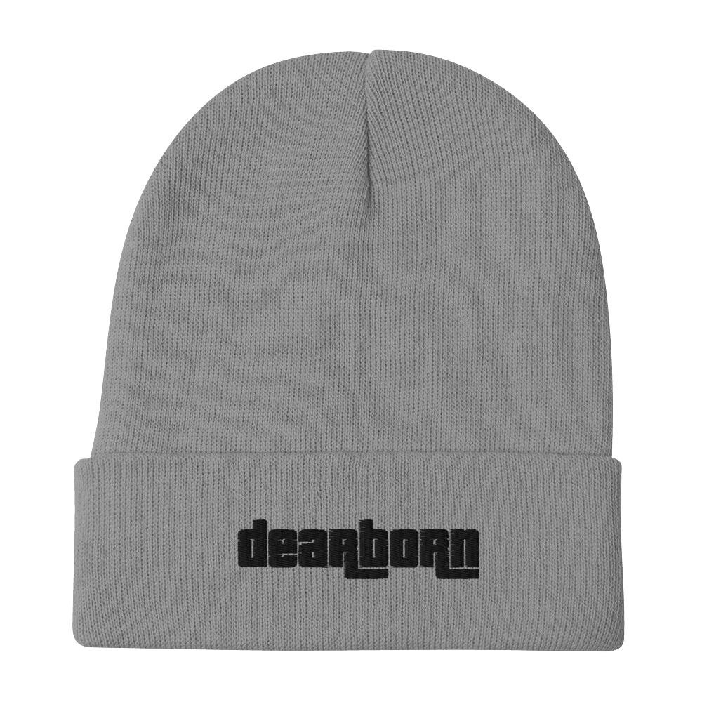 'Dearborn' Winter Beanie (1970's Font) | White/Black Embroidery - Circumspice Michigan