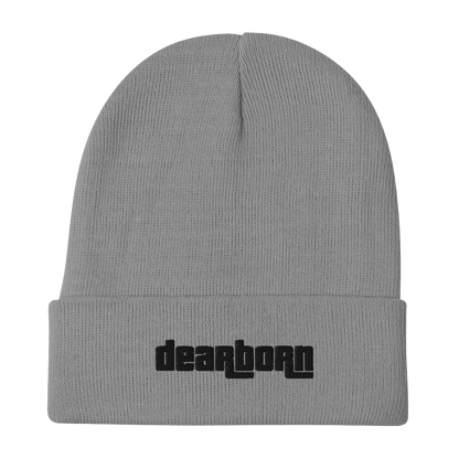 'Dearborn' Winter Beanie (1970's Font) | White/Black Embroidery - Circumspice Michigan