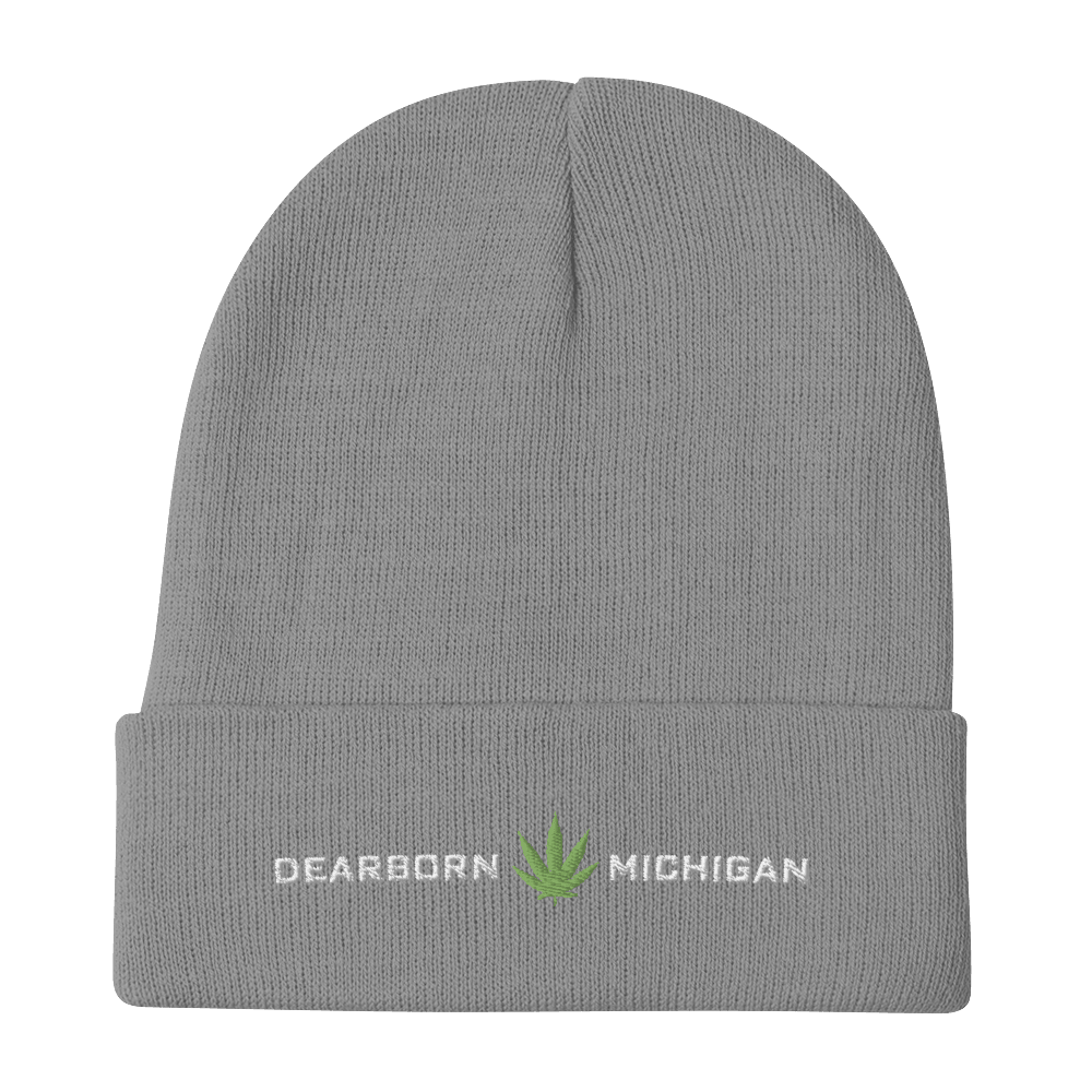 'Dearborn Michigan' Winter Beanie (w/Cannabis Leaf Outline) - Circumspice Michigan